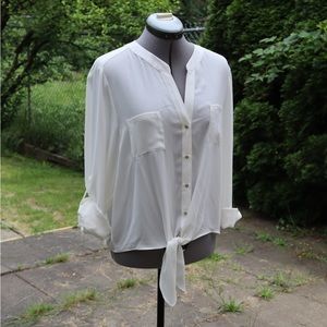 Chaus New York White Tie Front Blouse